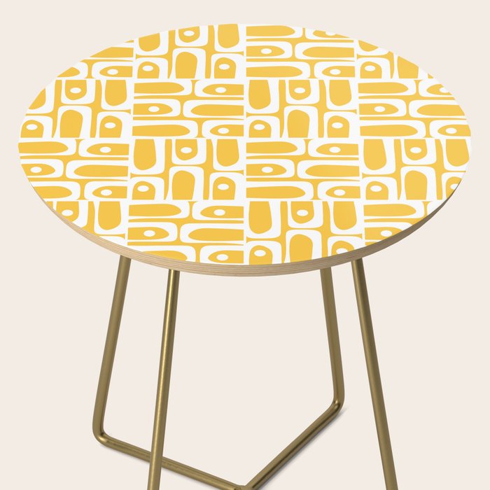 Mid Century Modern Piquet Geometric Multi Pattern Muted Mustard Yellow and White Side Table Gallery Image 2