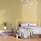 Mid Century Modern Piquet Geometric Multi Pattern Muted Mustard Yellow and White Wallpaper Gallery Image 3