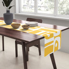 Mid Century Modern Piquet Geometric Multi Pattern Muted Mustard Yellow and White Table Runner Gallery Image 2