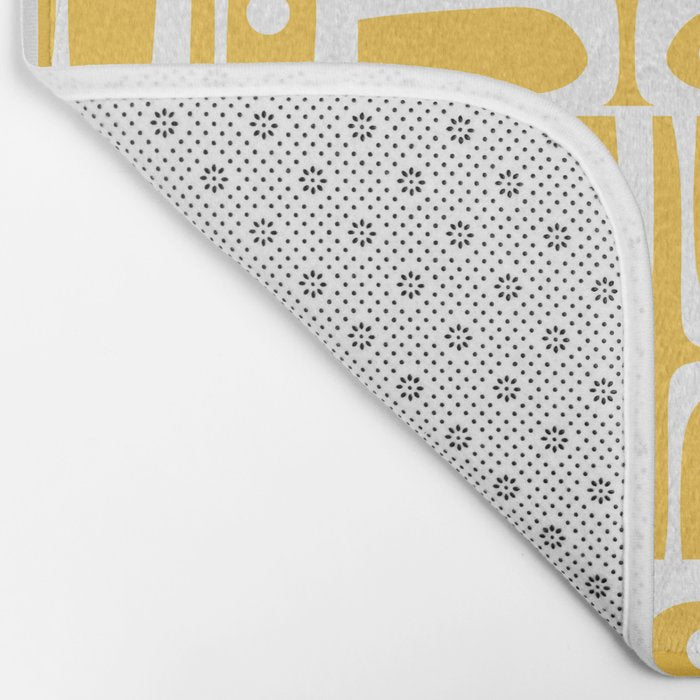 Mid Century Modern Piquet Geometric Multi Pattern Muted Mustard Yellow and White Bath Mat Gallery Image 2