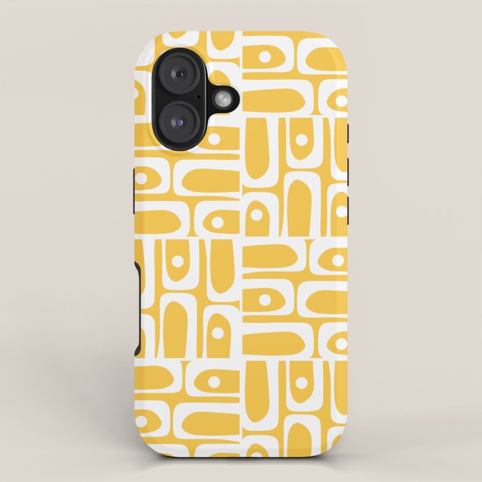 Mid Century Modern Piquet Geometric Multi Pattern Muted Mustard Yellow and White iPhone Case Gallery Image 1
