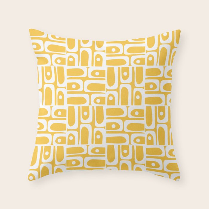 Mid Century Modern Piquet Geometric Multi Pattern Muted Mustard Yellow and White Throw Pillow Gallery Image 1