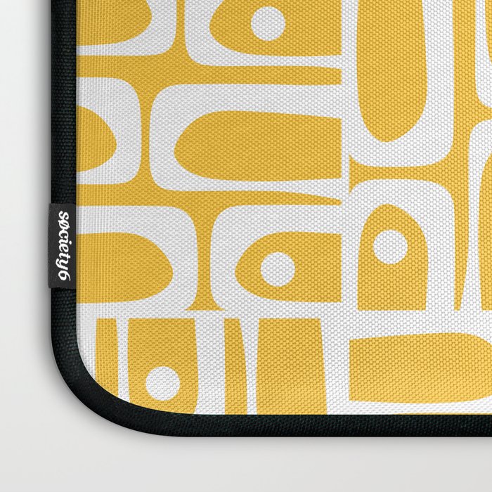 Mid Century Modern Piquet Geometric Multi Pattern Muted Mustard Yellow and White Laptop Sleeve Gallery Image 3