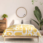Mid Century Modern Piquet Geometric Multi Pattern Muted Mustard Yellow and White Comforter Gallery Image 3