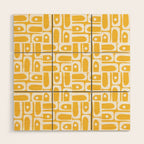 Mid Century Modern Piquet Geometric Multi Pattern Muted Mustard Yellow and White Wood Wall Art Gallery Image 1