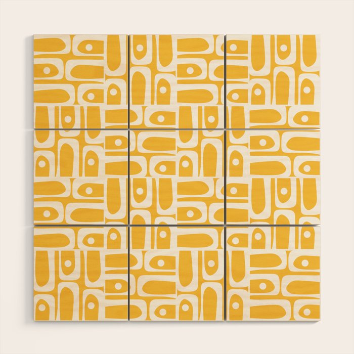 Mid Century Modern Piquet Geometric Multi Pattern Muted Mustard Yellow and White Wood Wall Art Gallery Image 1