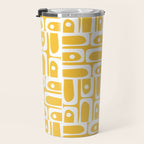 Mid Century Modern Piquet Geometric Multi Pattern Muted Mustard Yellow and White Travel Mug Gallery Image 3