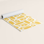 Mid Century Modern Piquet Geometric Multi Pattern Muted Mustard Yellow and White Yoga Mat Gallery Image 2