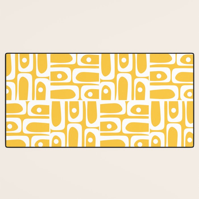Mid Century Modern Piquet Geometric Multi Pattern Muted Mustard Yellow and White Desk Mat Gallery Image 3