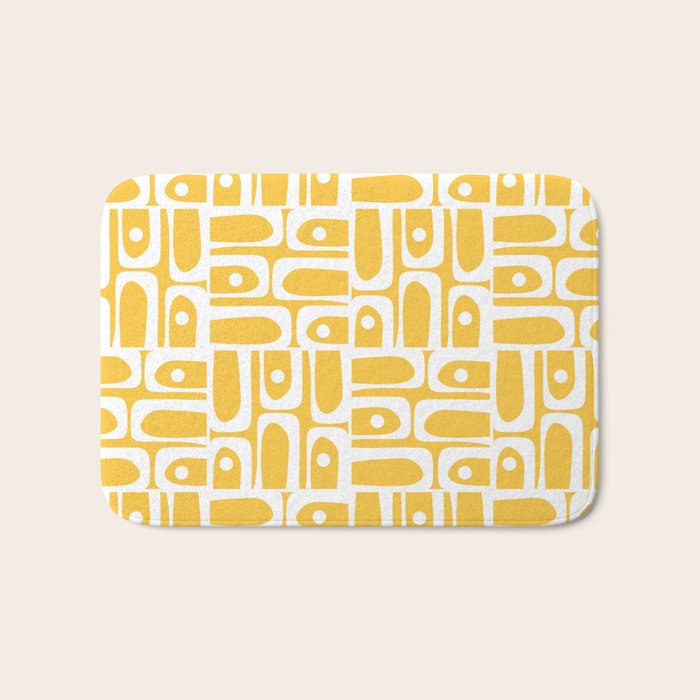 Mid Century Modern Piquet Geometric Multi Pattern Muted Mustard Yellow and White Bath Mat Gallery Image 1