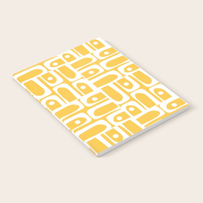 Mid Century Modern Piquet Geometric Multi Pattern Muted Mustard Yellow and White Notebook Gallery Image 2