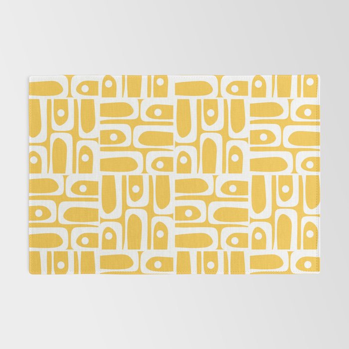 Mid Century Modern Piquet Geometric Multi Pattern Muted Mustard Yellow and White Rug Gallery Image 2