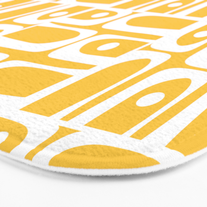 Mid Century Modern Piquet Geometric Multi Pattern Muted Mustard Yellow and White Bath Mat Gallery Image 3