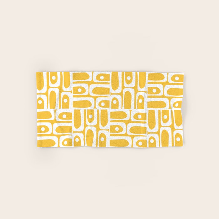 Mid Century Modern Piquet Geometric Multi Pattern Muted Mustard Yellow and White Bath Towel Gallery Image 1