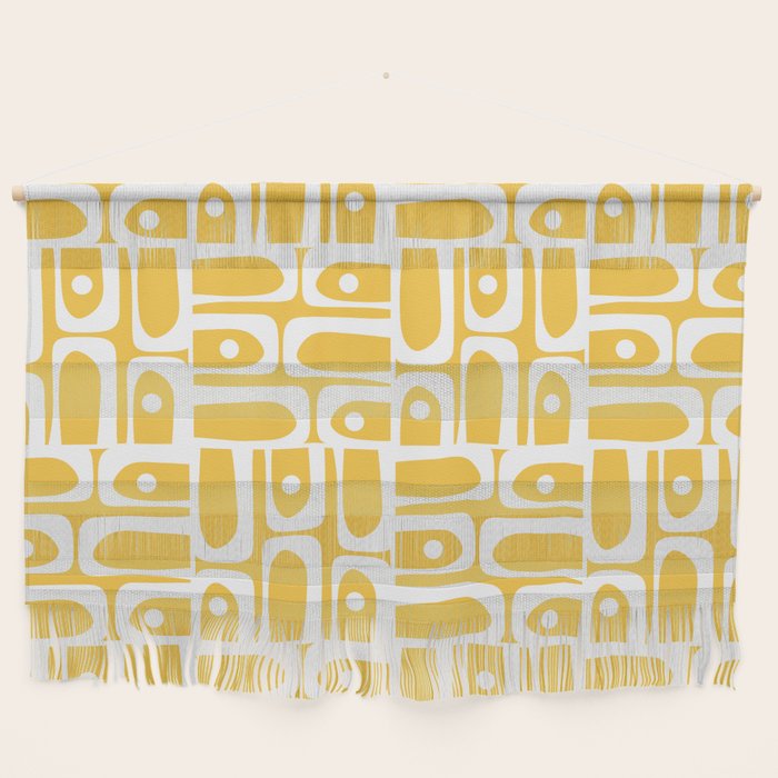 Mid Century Modern Piquet Geometric Multi Pattern Muted Mustard Yellow and White Wall Hanging Gallery Image 1