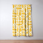 Mid Century Modern Piquet Geometric Multi Pattern Muted Mustard Yellow and White Window Curtain Gallery Image 3