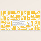 Mid Century Modern Piquet Geometric Multi Pattern Muted Mustard Yellow and White Desk Mat Gallery Image 1