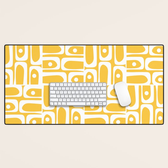 Mid Century Modern Piquet Geometric Multi Pattern Muted Mustard Yellow and White Desk Mat Gallery Image 1