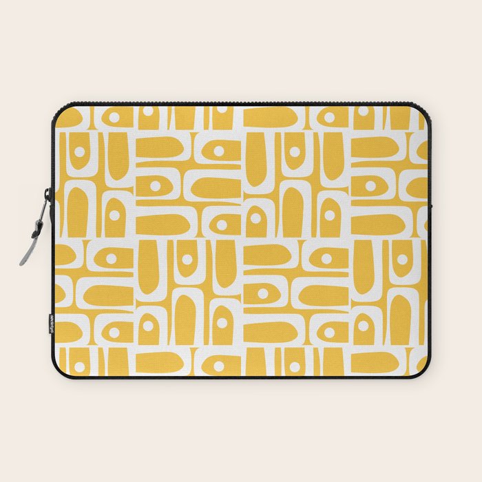 Mid Century Modern Piquet Geometric Multi Pattern Muted Mustard Yellow and White Laptop Sleeve Gallery Image 1