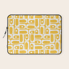 Mid Century Modern Piquet Geometric Multi Pattern Muted Mustard Yellow and White Laptop Sleeve Gallery Image 1