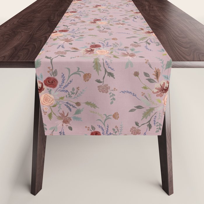Bohemian Watercolor Floral - Cool Pink Table Runner Gallery Image 1