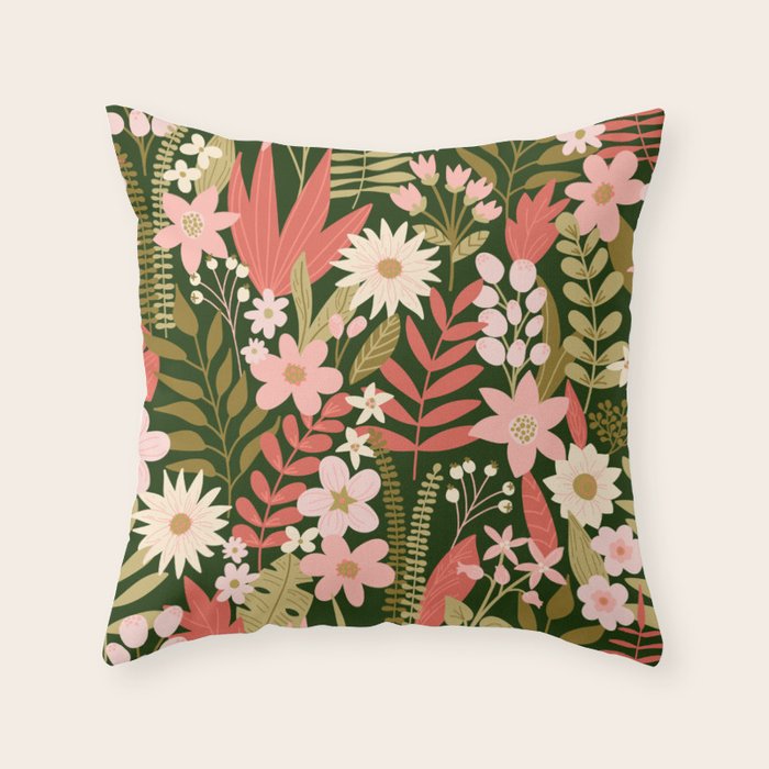 Blooming Botanical Garden Throw Pillow