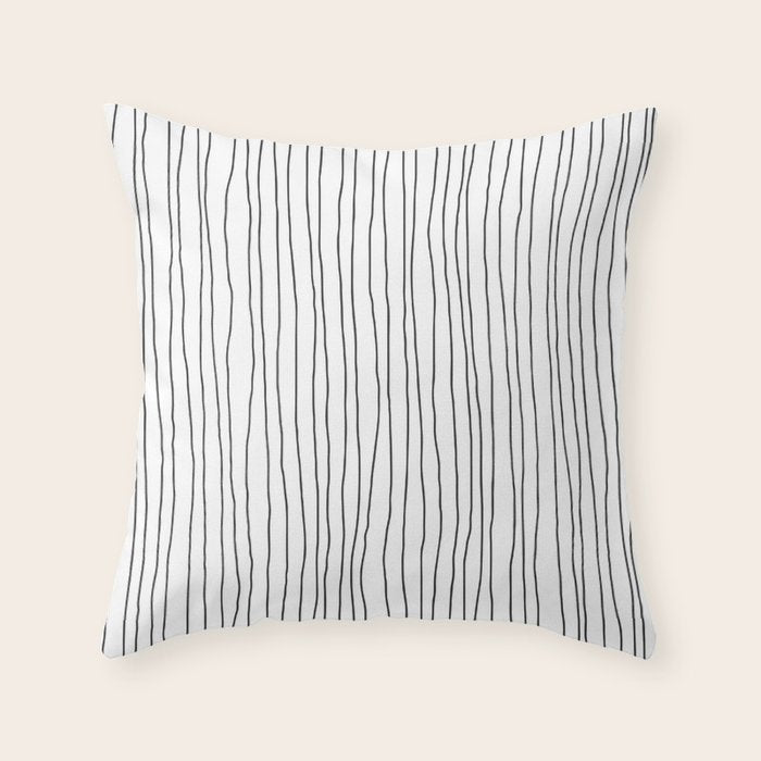 Hand Drawn Lines Vertical White Dark Gray Throw Pillow Gallery Image 1