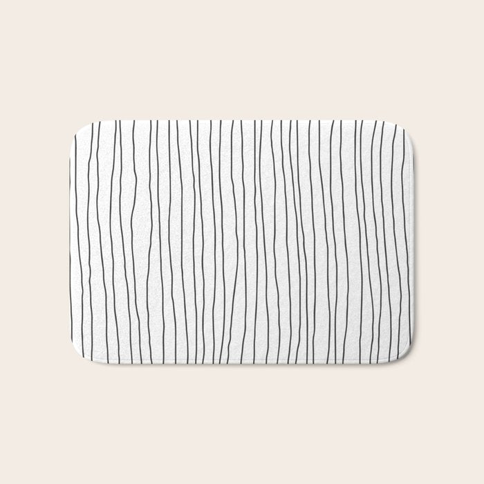 Hand Drawn Lines Vertical White Dark Gray Bath Mat Gallery Image 1