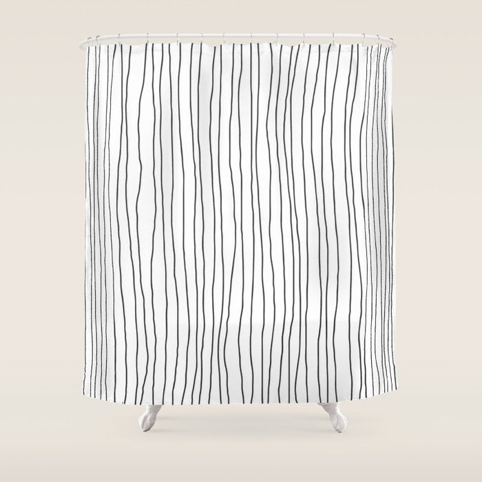 Hand Drawn Lines Vertical White Dark Gray Shower Curtain Gallery Image 1