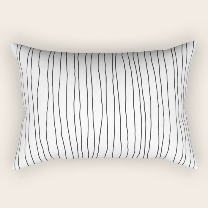 Hand Drawn Lines Vertical White Dark Gray Rectangular Pillow Gallery Image 2