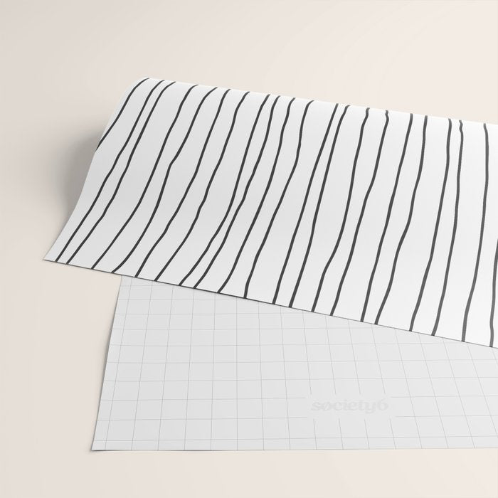 Hand Drawn Lines Vertical White Dark Gray Wrapping Paper Gallery Image 2