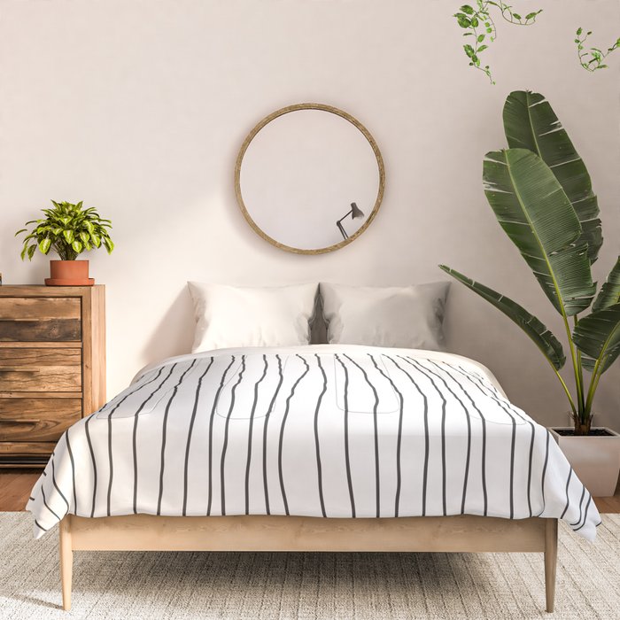 Hand Drawn Lines Vertical White Dark Gray Comforter Gallery Image 3