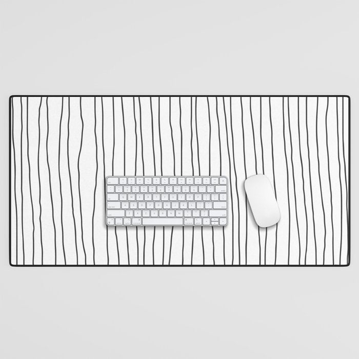 Hand Drawn Lines Vertical White Dark Gray Desk Mat Gallery Image 1
