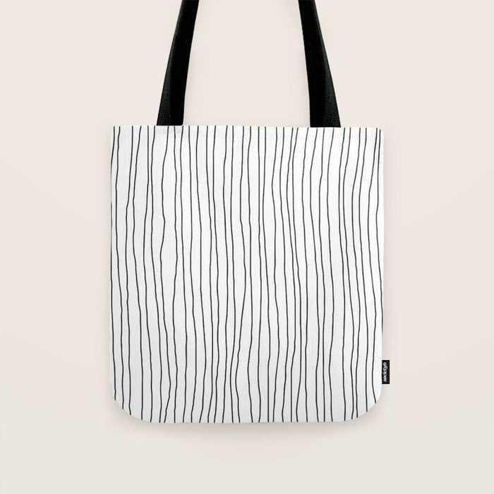 Hand Drawn Lines Vertical White Dark Gray Tote Bag Gallery Image 1
