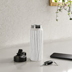 Hand Drawn Lines Vertical White Dark Gray Water Bottle Gallery Image 4