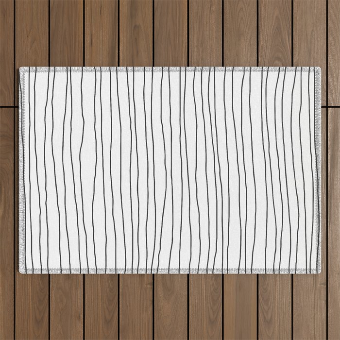Hand Drawn Lines Vertical White Dark Gray Outdoor Rug Gallery Image 1