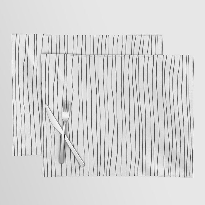 Hand Drawn Lines Vertical White Dark Gray Placemat Gallery Image 1