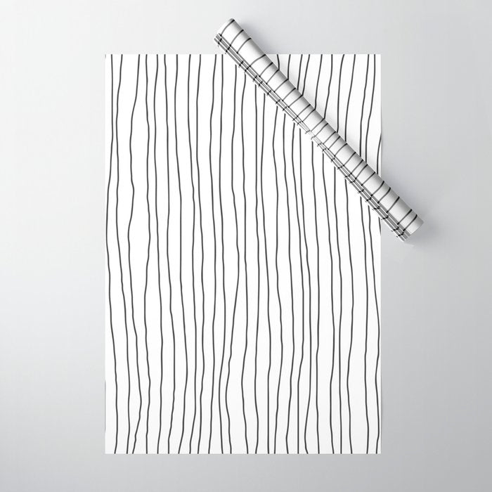 Hand Drawn Lines Vertical White Dark Gray Wrapping Paper Gallery Image 1