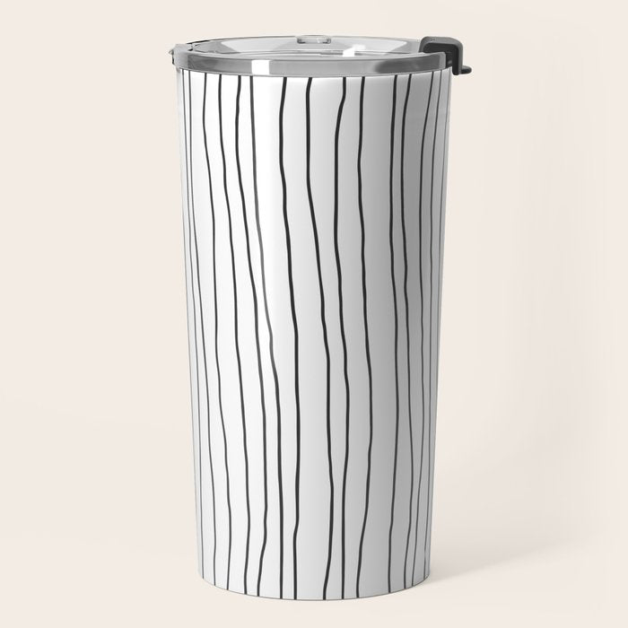 Hand Drawn Lines Vertical White Dark Gray Travel Mug Gallery Image 2