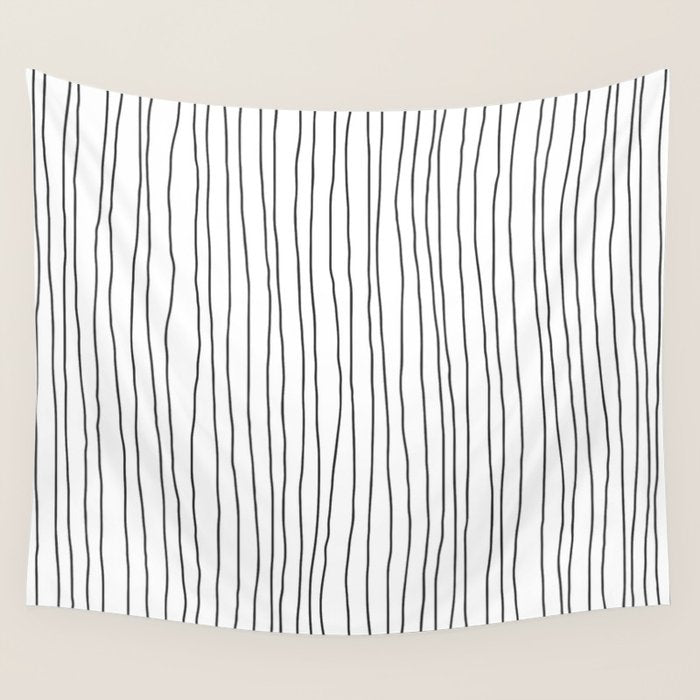 Hand Drawn Lines Vertical White Dark Gray Wall Tapestry Gallery Image 1