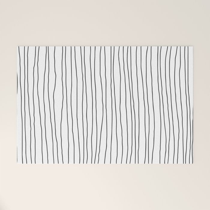 Hand Drawn Lines Vertical White Dark Gray Welcome Mat Gallery Image 1
