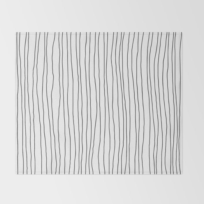 Hand Drawn Lines Vertical White Dark Gray Throw Blanket Gallery Image 2