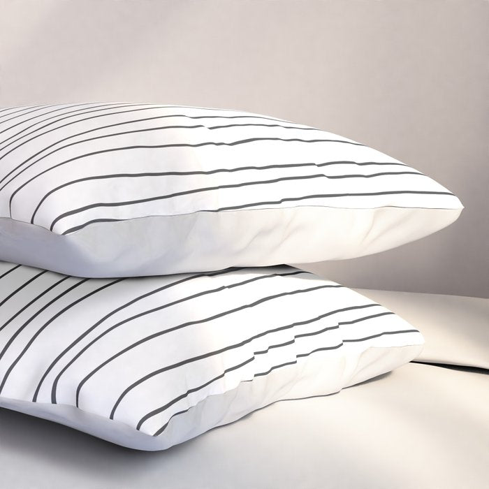 Hand Drawn Lines Vertical White Dark Gray Pillow Sham Gallery Image 3