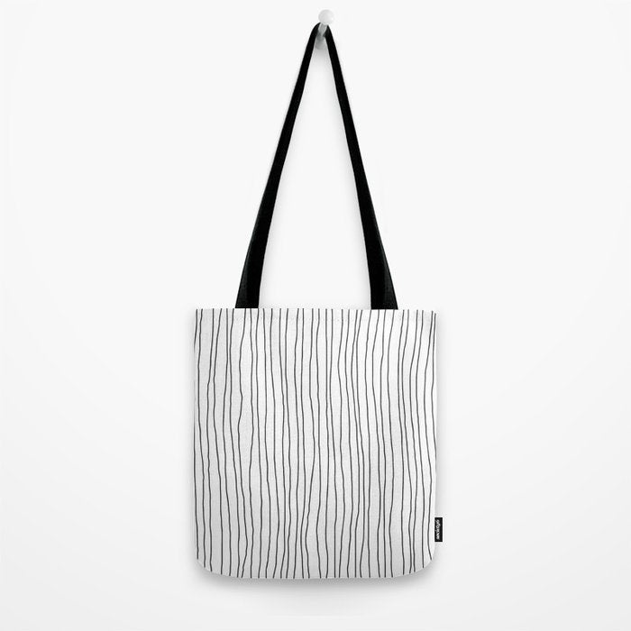 Hand Drawn Lines Vertical White Dark Gray Tote Bag Gallery Image 2