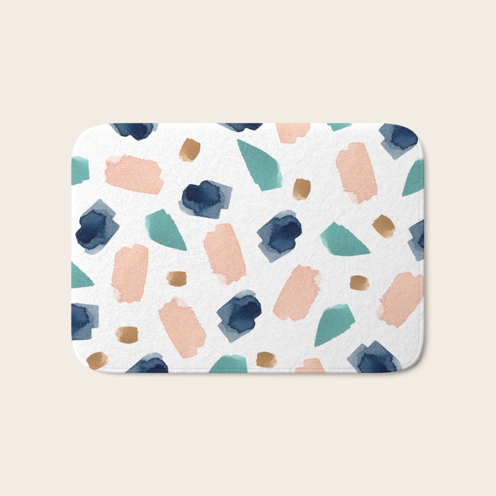 Terrazzo (turquoise, navy, pink & gold) Bath Mat Gallery Image 1