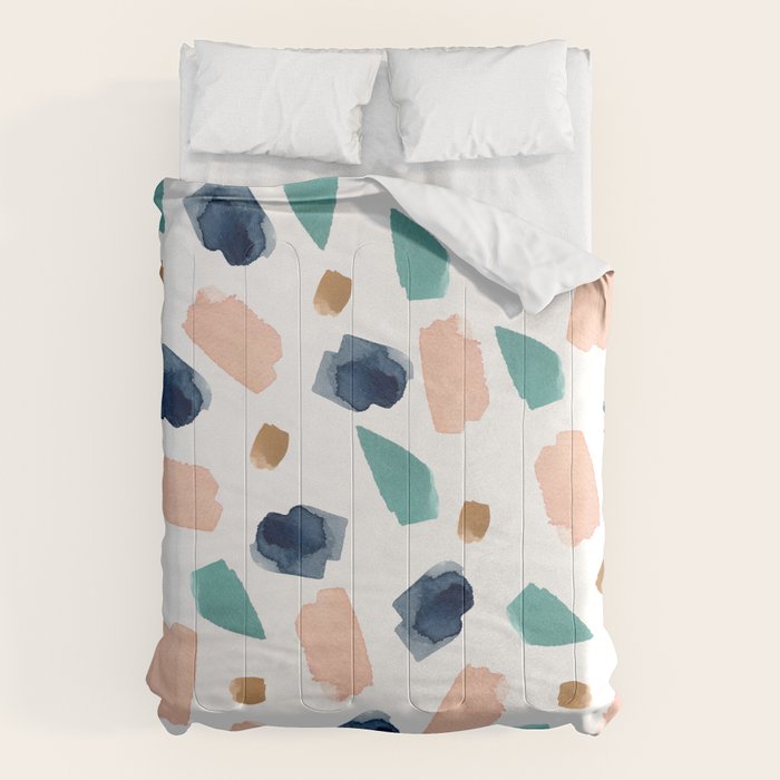 Terrazzo (turquoise, navy, pink & gold) Comforter Gallery Image 1