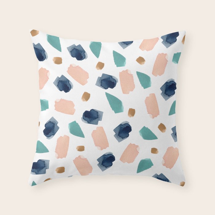 Terrazzo (turquoise, navy, pink & gold) Throw Pillow Gallery Image 1