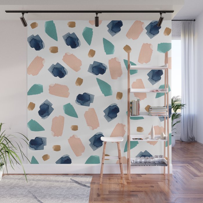 Terrazzo (turquoise, navy, pink & gold) Wall Mural Gallery Image 1
