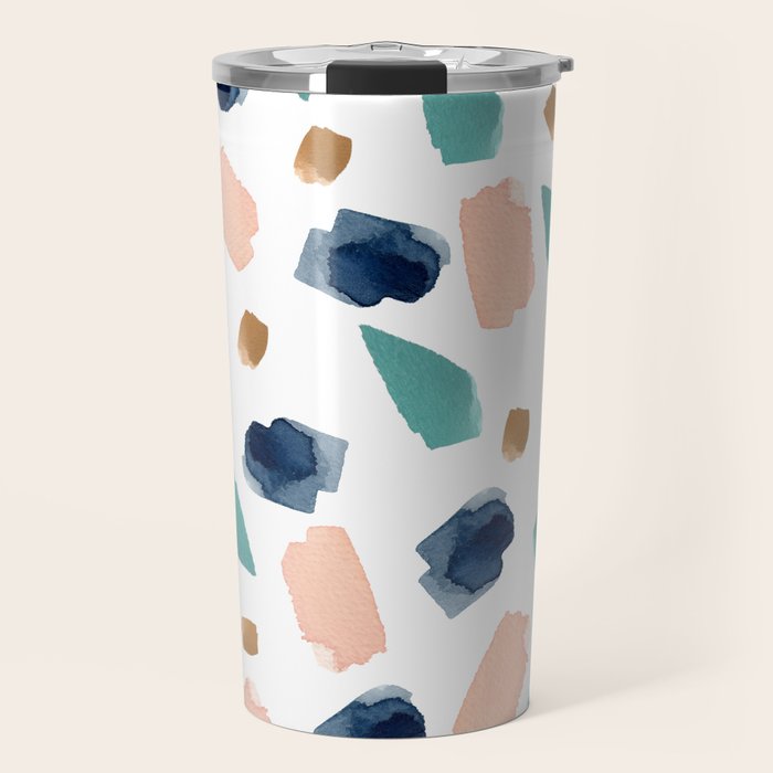 Terrazzo (turquoise, navy, pink & gold) Travel Mug Gallery Image 1