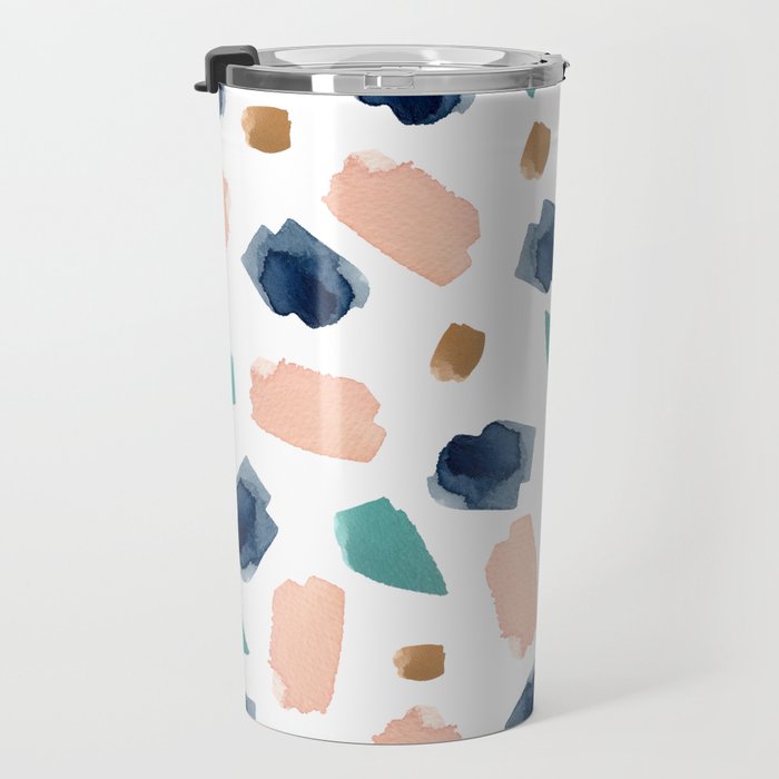Terrazzo (turquoise, navy, pink & gold) Travel Mug Gallery Image 3